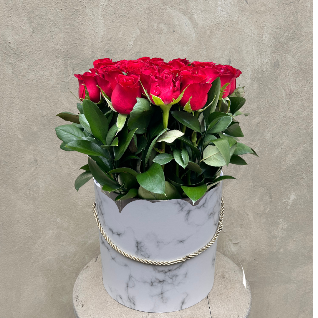 Valentines Red Roses Marble Box