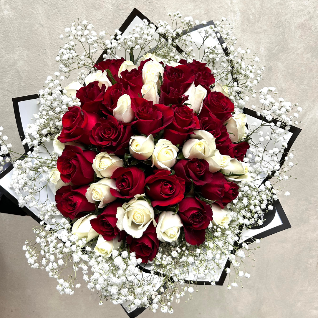 Red & White Roses with Gyp Bouquet