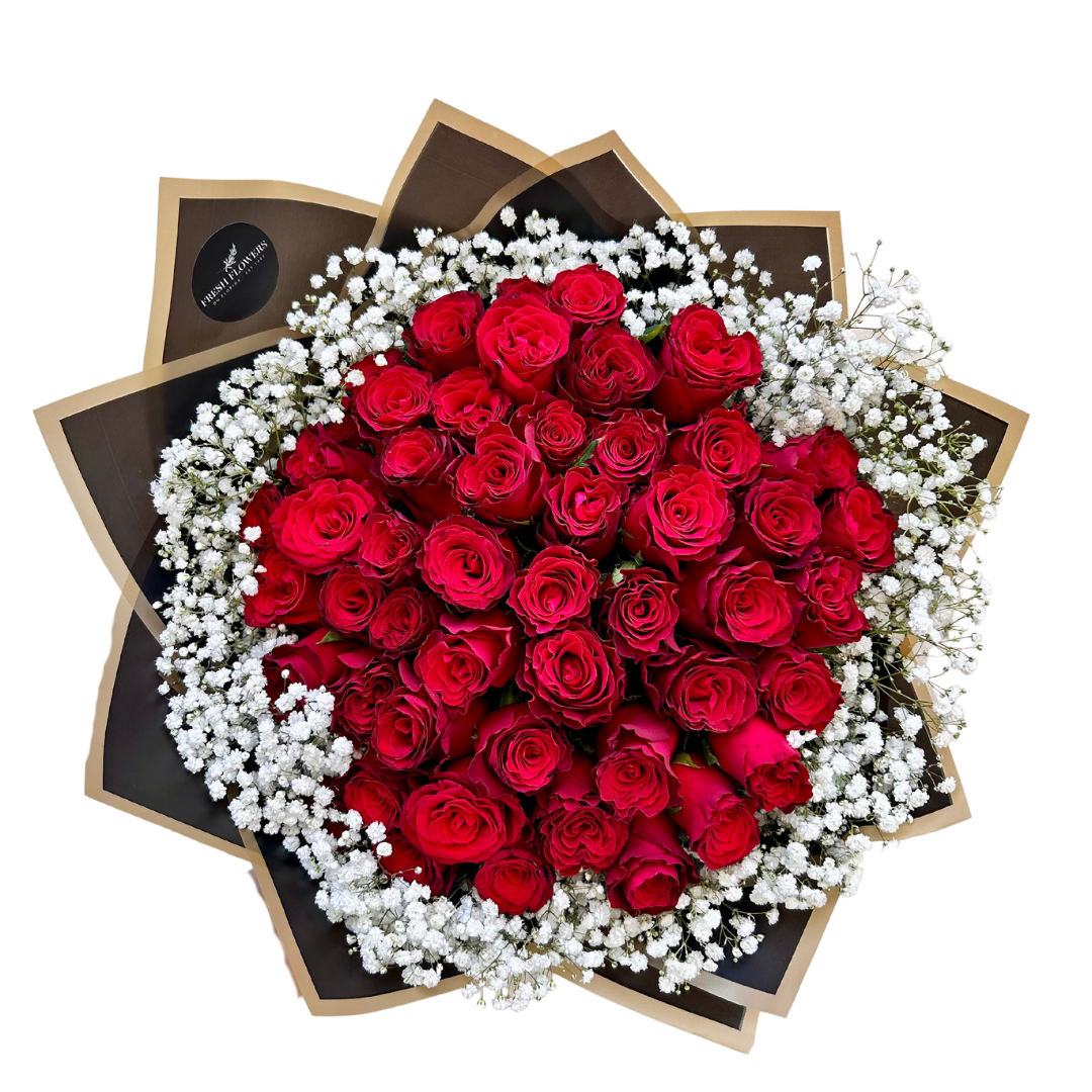 Red Roses & Gyps Bouquet