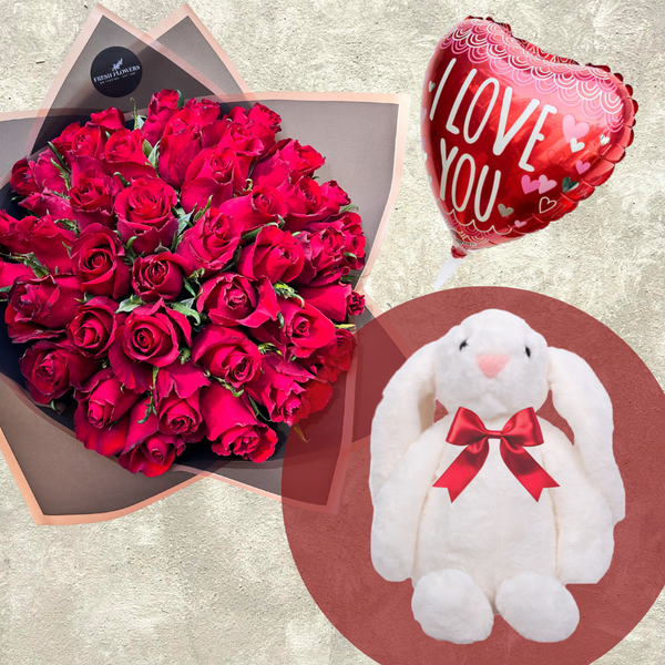 Red Roses & Bunny Love Gift Combo