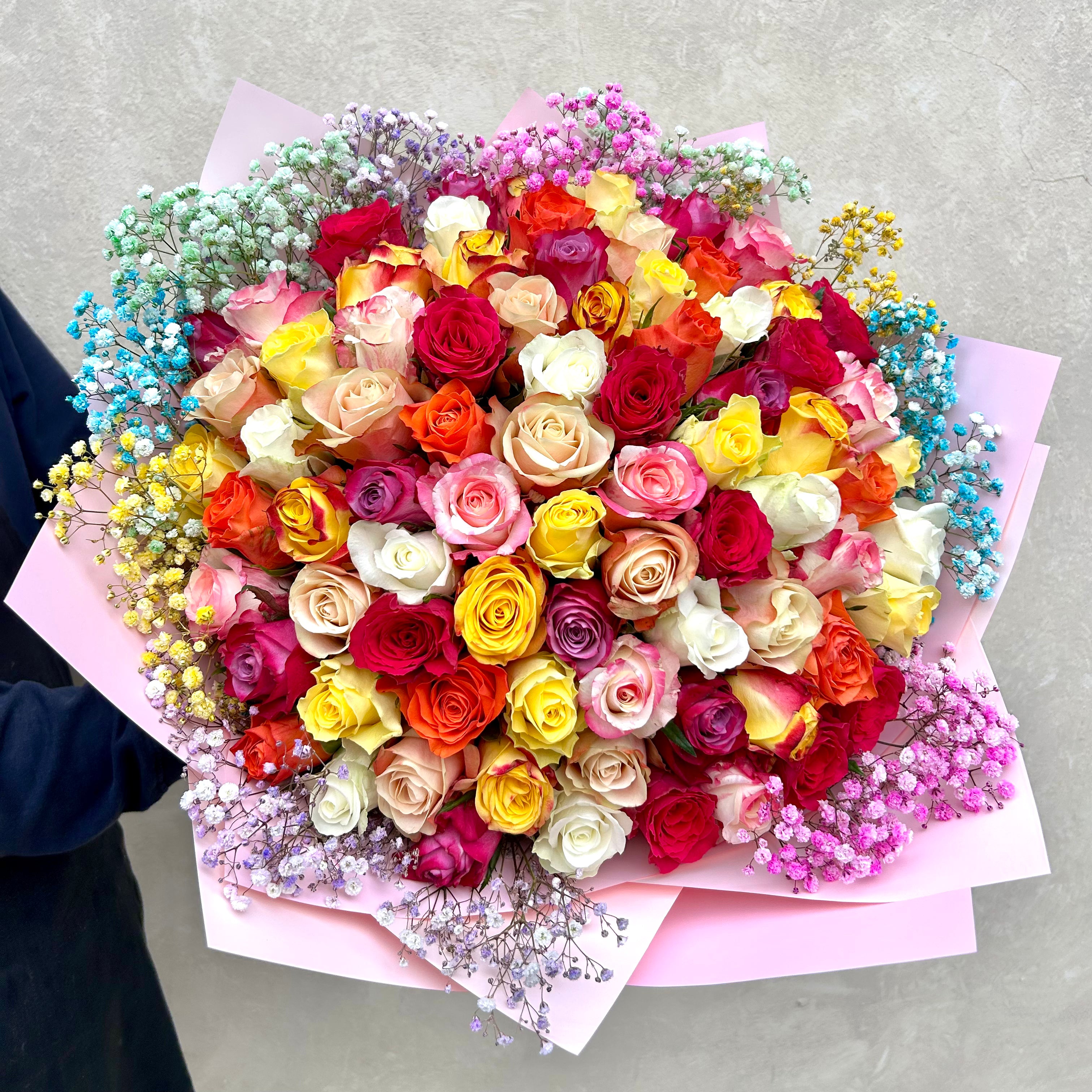 Rainbow Roses with Rainbow Gyp Bouquet