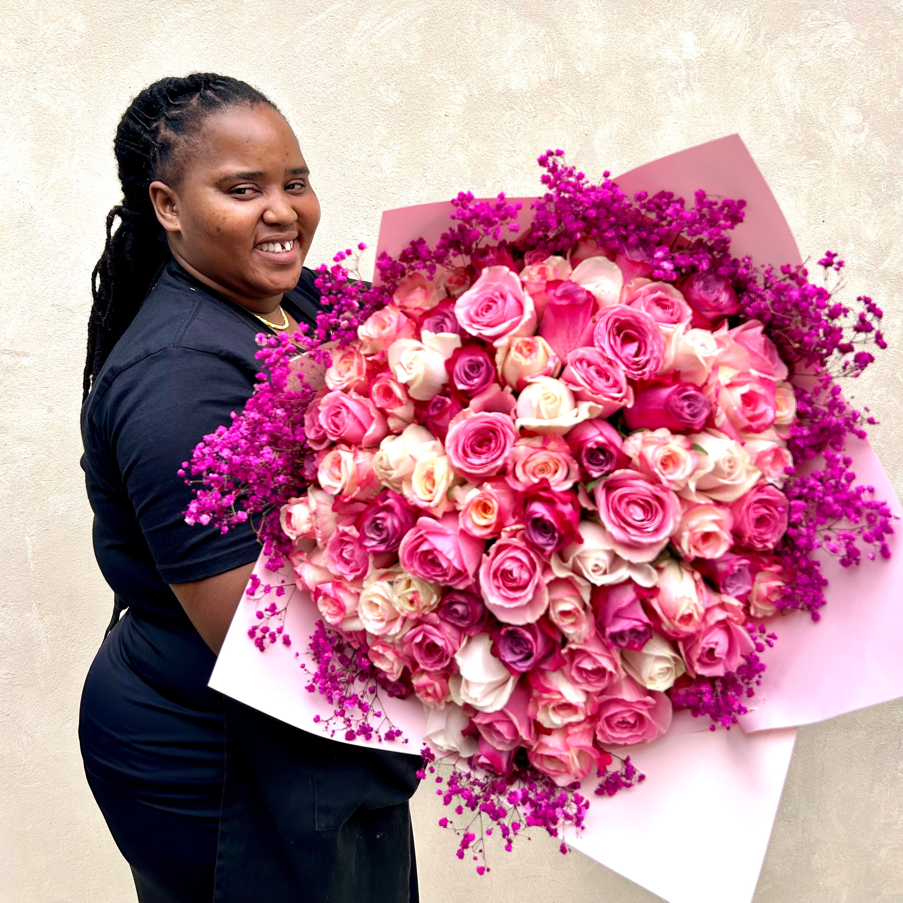 Mixed Pink Roses with Pink Gyp Bouquet