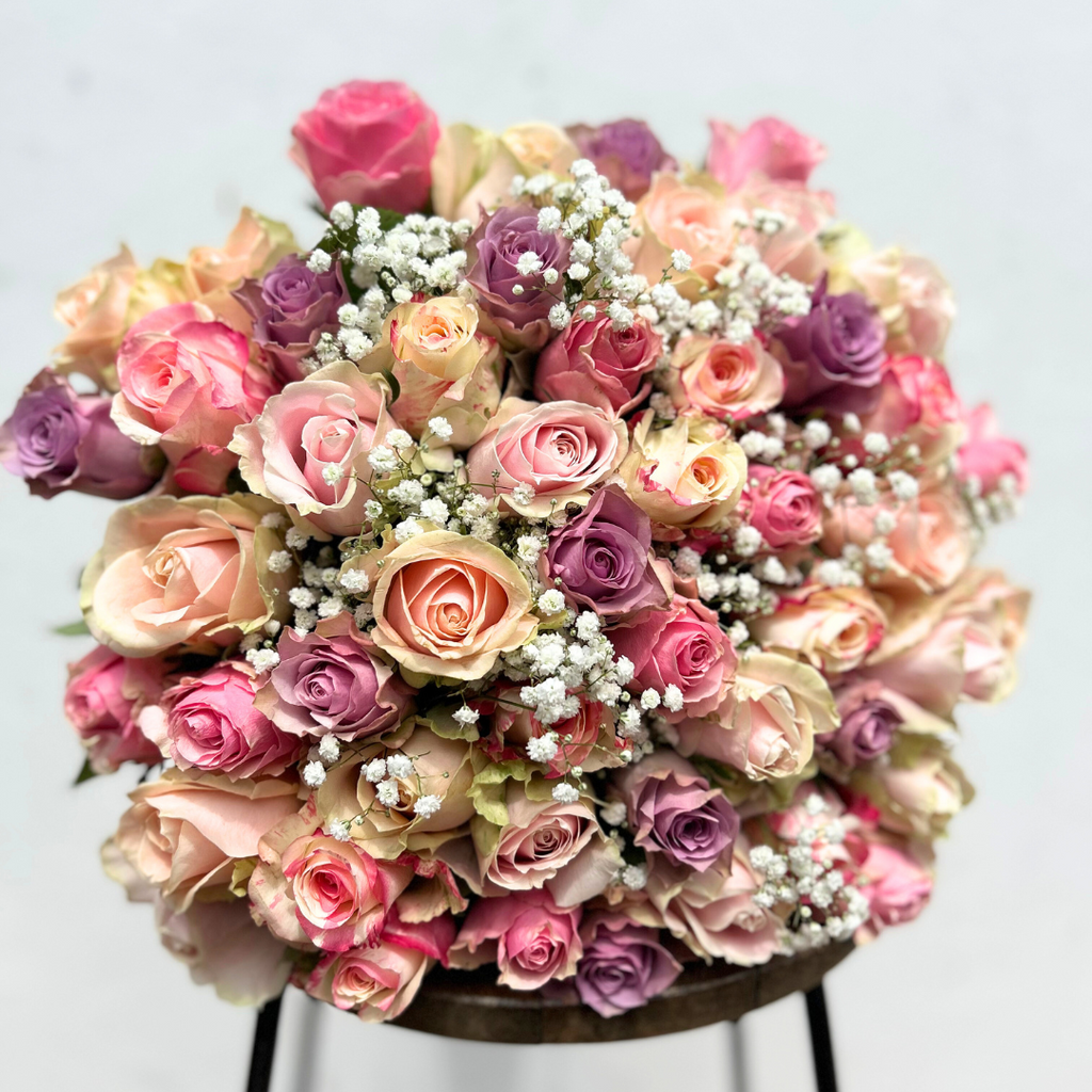Pastel Pink Mix Roses & Gypsophila Bouquet