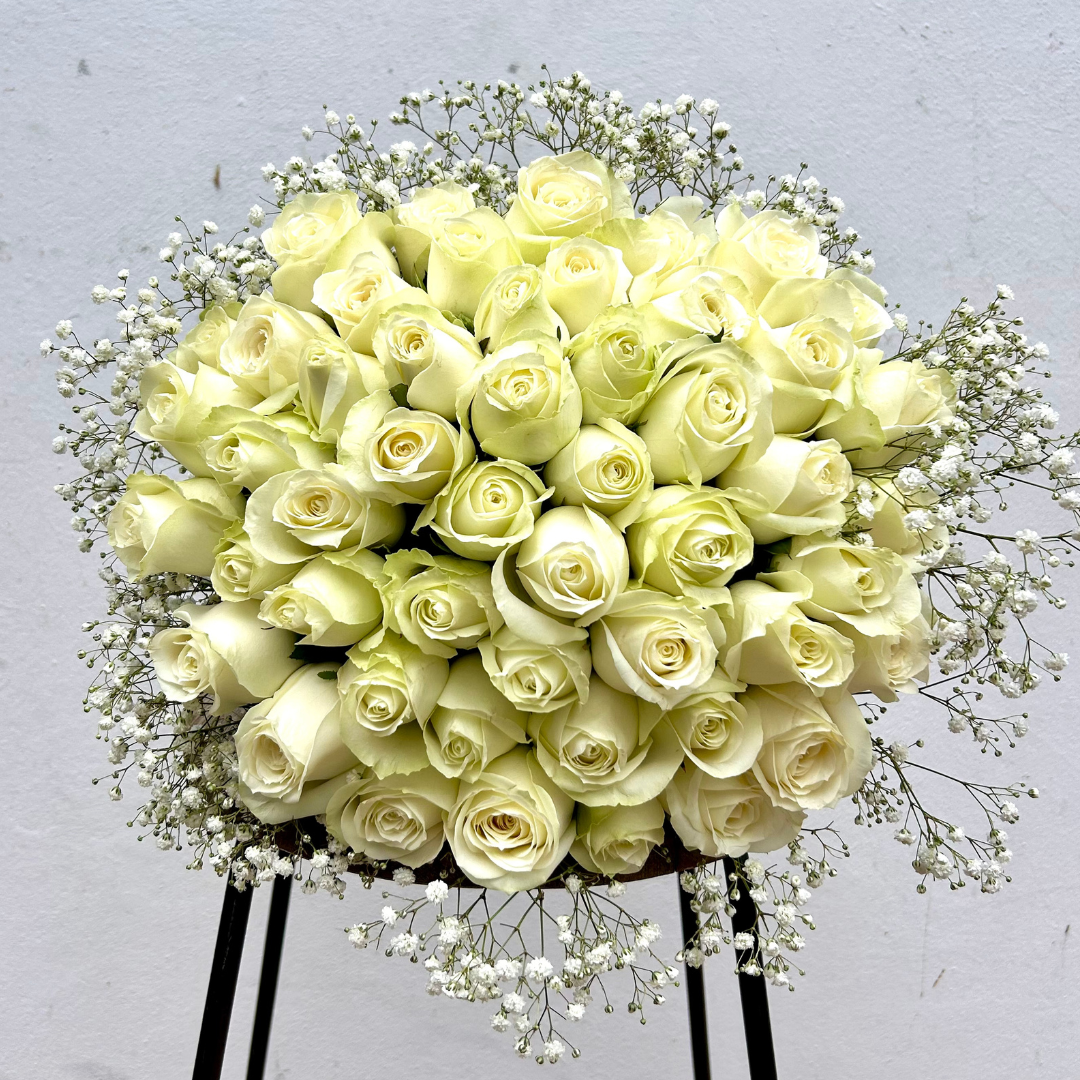 Valentines White Roses with Gyp Bouquet